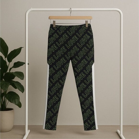 No Boundaries Leggings Love Yourself Print Black/White Neon Accents Stretchy M - Picture 3 of 7